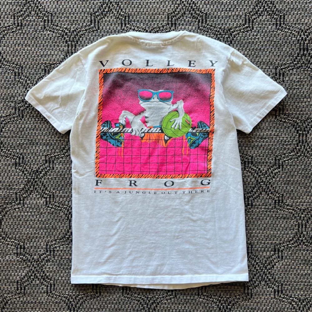Vintage Lifeforms T-Shirt Mens Medium White Volley Frog Volleyball Frog Sports